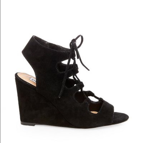 Suede Black Ankle Lace Up Boho Wedge Sandal - Picture 2 of 4